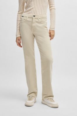Straight-fit jeans in stretch-cotton corduroy denim, Light Beige
