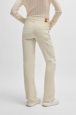 Straight-fit jeans in stretch-cotton corduroy denim, Light Beige