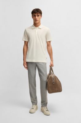 Cotton-silk polo shirt with two-tone effect, White