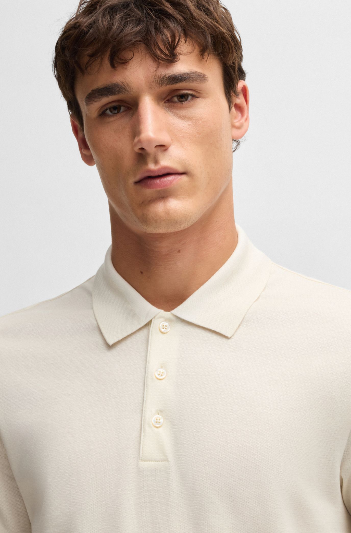 Tシャツ・カットソー Hugo Boss POLO SHIRT IN COTTON, LINEN AND SILK BOSS - Cotton-silk polo shirt with two-tone effect - White