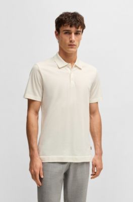 Cotton-silk polo shirt with two-tone effect, White