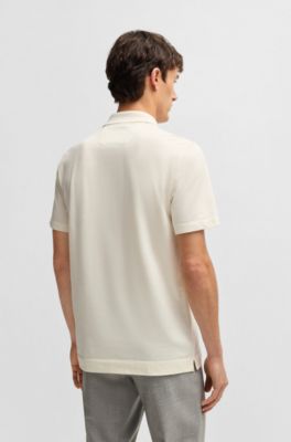 Cotton-silk polo shirt with two-tone effect, White