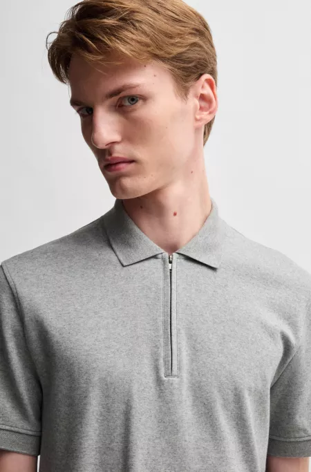 Zip-neck polo shirt in cotton and cashmere