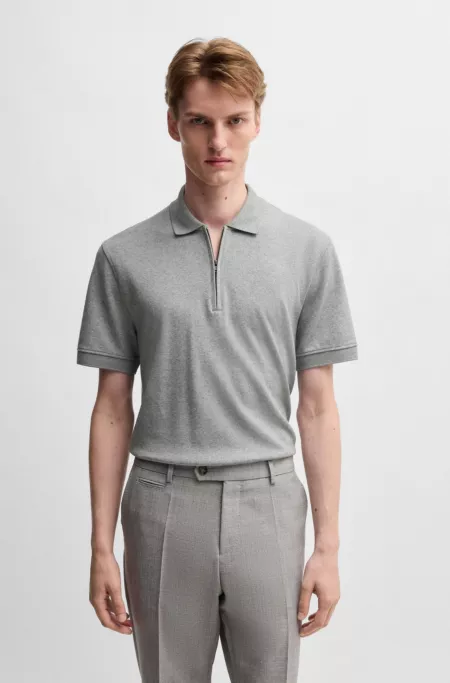 Zip-neck polo shirt in cotton and cashmere
