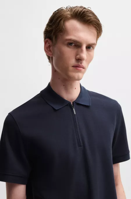 Zip-neck polo shirt in cotton and cashmere