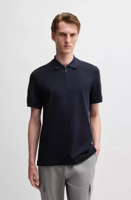 Zip-neck polo shirt in cotton and cashmere