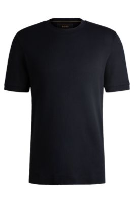 Bubble-structure T-shirt in cotton and silk, Dark Blue