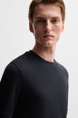 Bubble-structure T-shirt in cotton and silk, Dark Blue