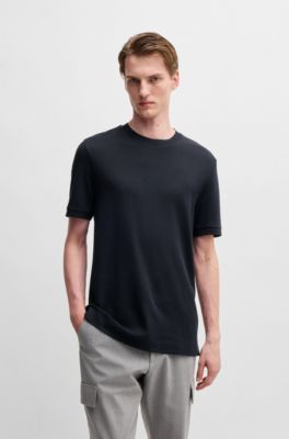 Bubble-structure T-shirt in cotton and silk, Dark Blue
