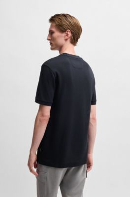 Bubble-structure T-shirt in cotton and silk, Dark Blue