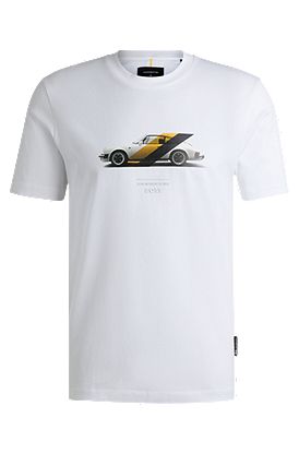 Porsche x BOSS mercerized-cotton T-shirt with collaborative branding