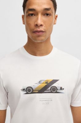 Camiseta Porsche x BOSS de algod&oacute;n mercerizado con detalle de la colaboraci&oacute;n, Blanco