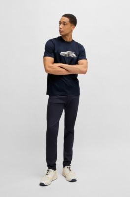 Camiseta Porsche x BOSS de algod&oacute;n mercerizado con detalle de la colaboraci&oacute;n, Azul oscuro