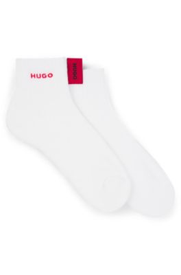 Paquete de dos calcetines cortos en canal&eacute; con detalles de logo, Blanco