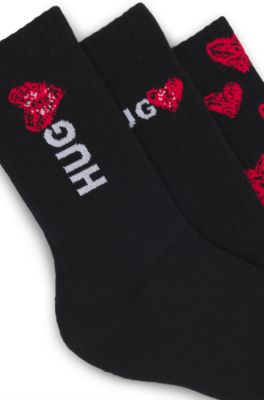 Three-pack of quarter-length socks with heart motifs, Black