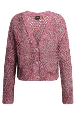 Reversible cardigan with open structure, Dark pink
