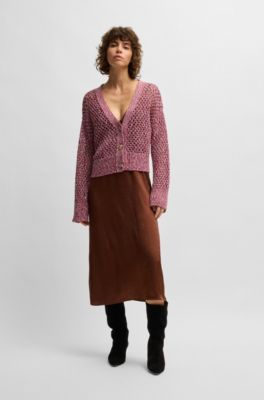 Reversible cardigan with open structure, Dark pink