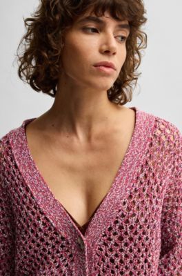 Reversible cardigan with open structure, Dark pink