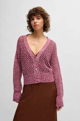 Reversible cardigan with open structure, Dark pink