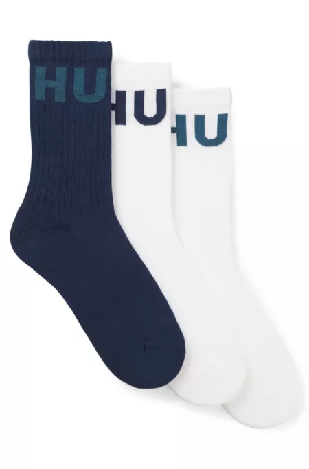 Three-pack of ribbed ankle socks with logos