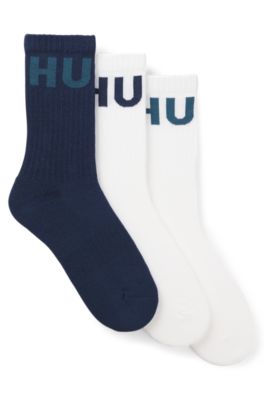 Lot de trois paires de chaussettes mi-mollet c&ocirc;tel&eacute;es &agrave; logos, Bleu fonc&eacute;