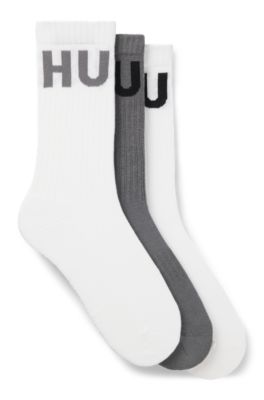 Three-pack of ribbed ankle socks with logos, Patterned