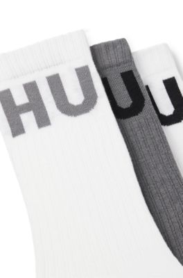 Lot de trois paires de chaussettes mi-mollet c&ocirc;tel&eacute;es &agrave; logos, Fantaisie