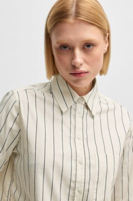 Regular-fit blouse in striped stretch cotton, White