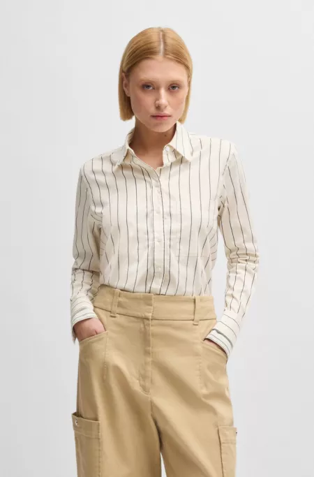 Regular-fit blouse in striped stretch cotton