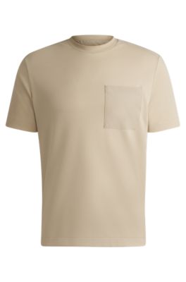 Tシャツ・カットソー HUGO Men T-shirt Beige 50466158 285 BOSS - Long-sleeved T-shirt in cotton with woven logo patch