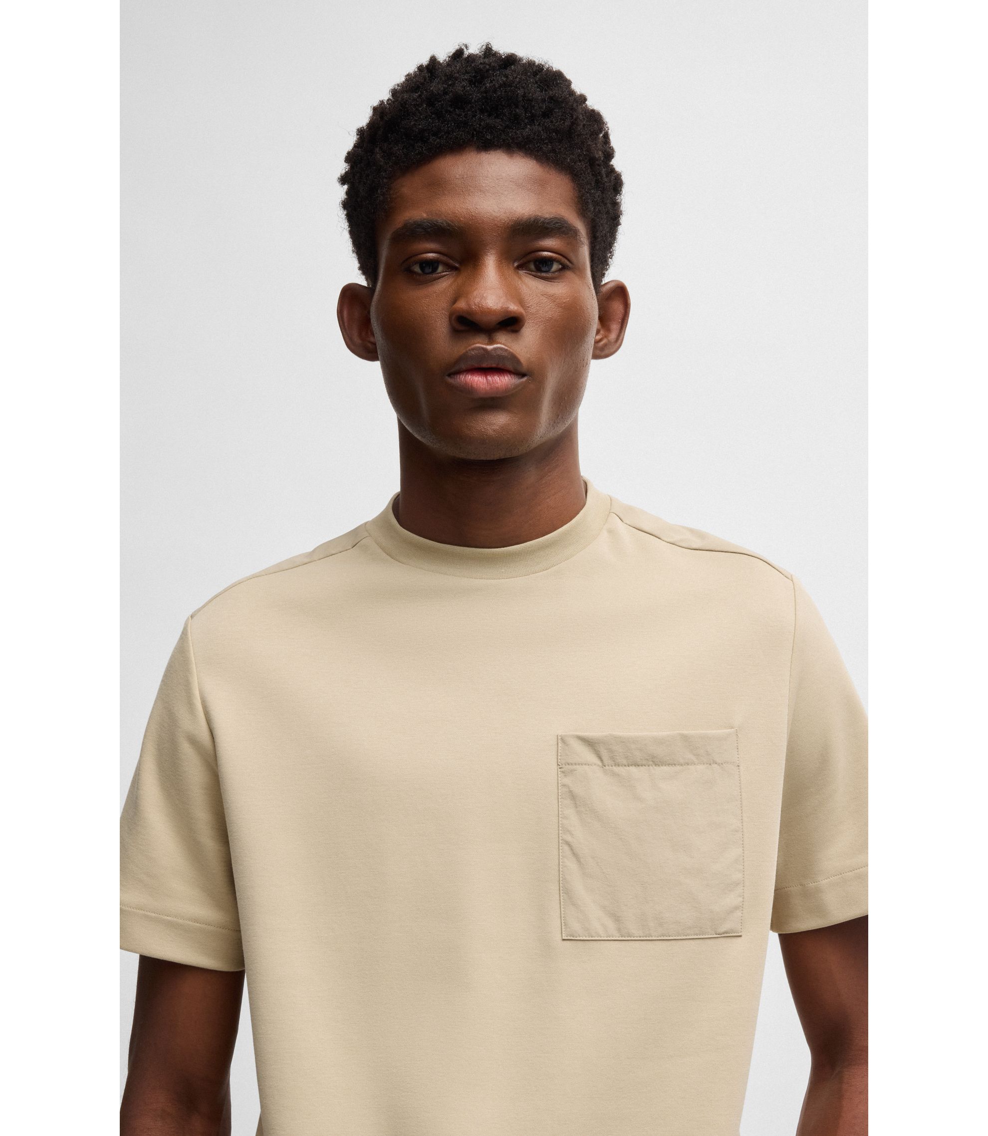 BOSS - T-shirt with tonal trims - Light Beige