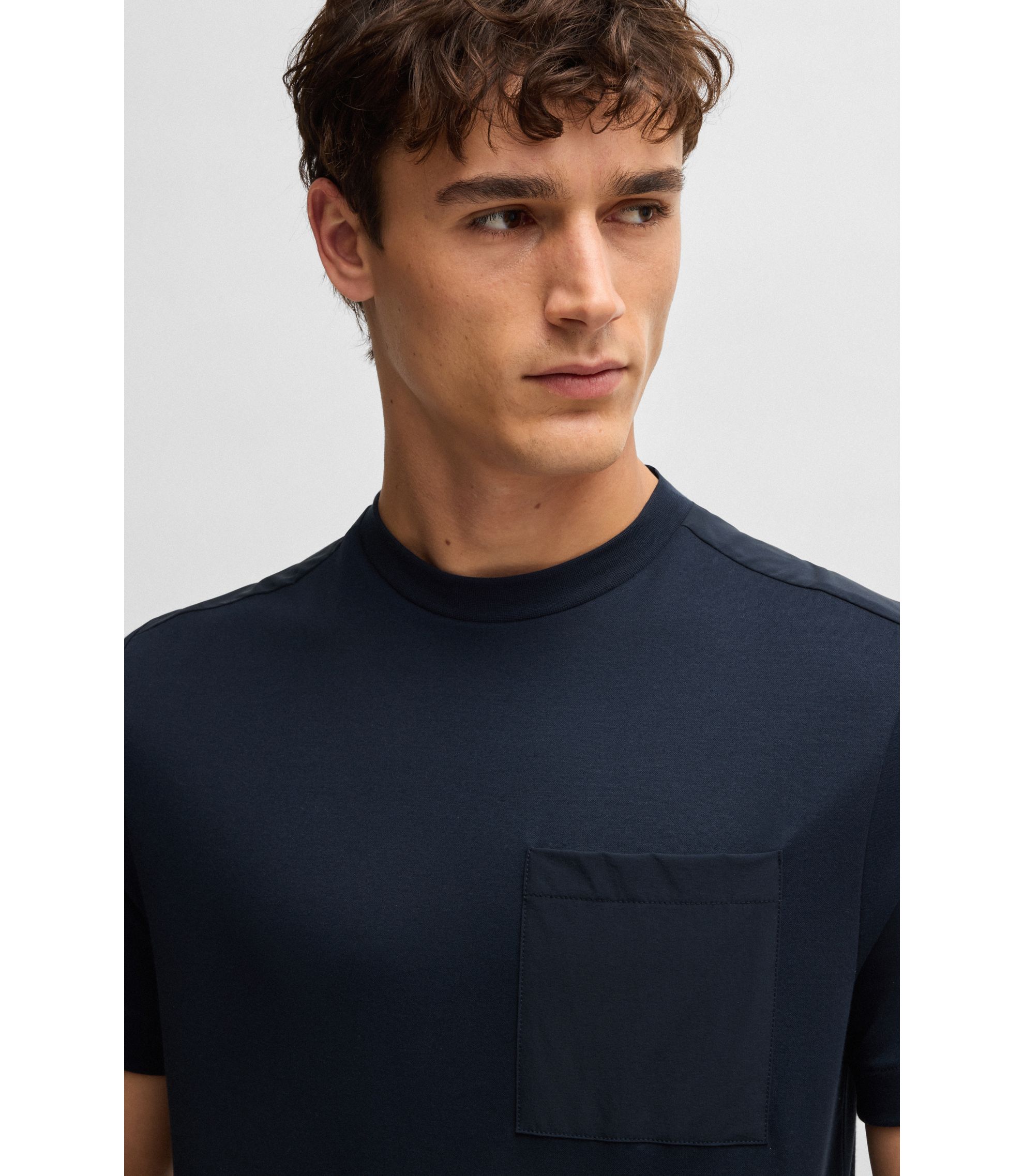 BOSS - T-shirt with tonal trims - Dark Blue