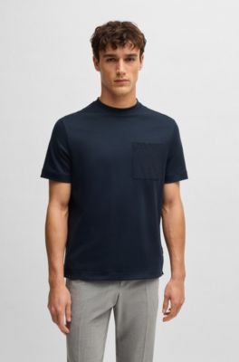 Camiseta de algod&oacute;n con ribetes tonales, Azul oscuro
