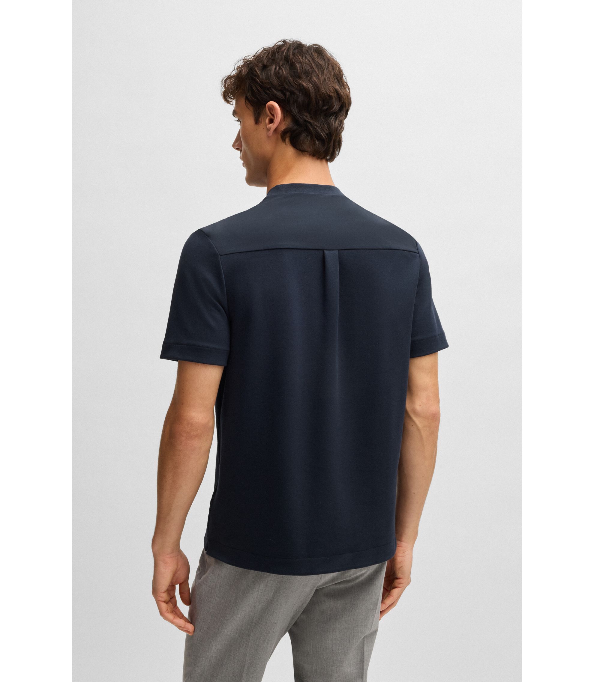 BOSS - T-shirt with tonal trims - Dark Blue