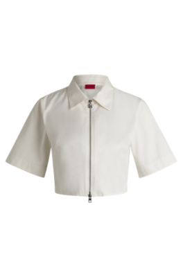 Cropped blouse in cotton twill, White