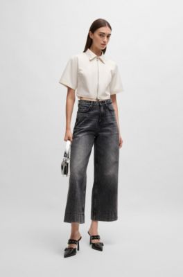 Cropped blouse in cotton twill, White