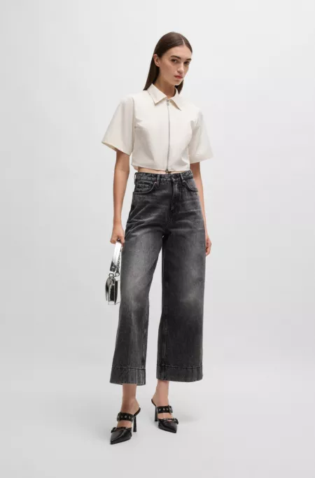 Cropped blouse in cotton twill
