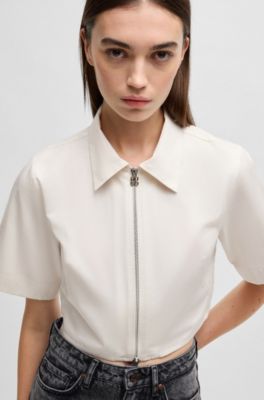 Cropped blouse in cotton twill, White