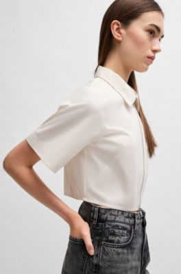 Cropped blouse in cotton twill, White