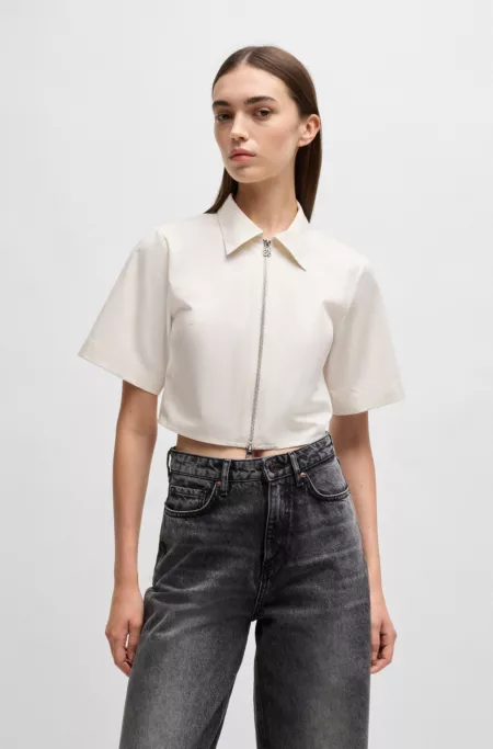 Cropped blouse in cotton twill