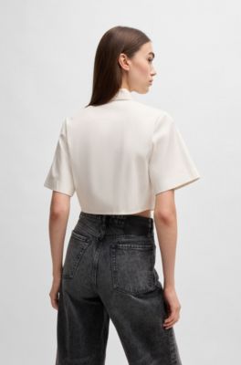 Cropped blouse in cotton twill, White