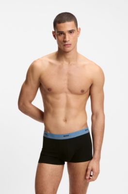 Lot de cinq boxers courts en coton stretch avec taille logot&eacute;e, Noir