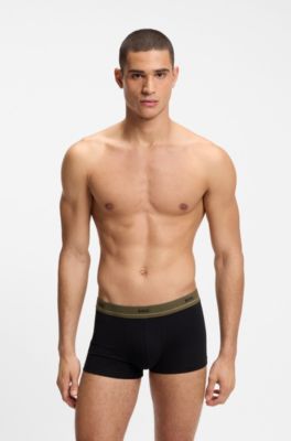 Lot de cinq boxers courts en coton stretch avec taille logot&eacute;e, Noir