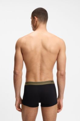 Lot de cinq boxers courts en coton stretch avec taille logot&eacute;e, Noir