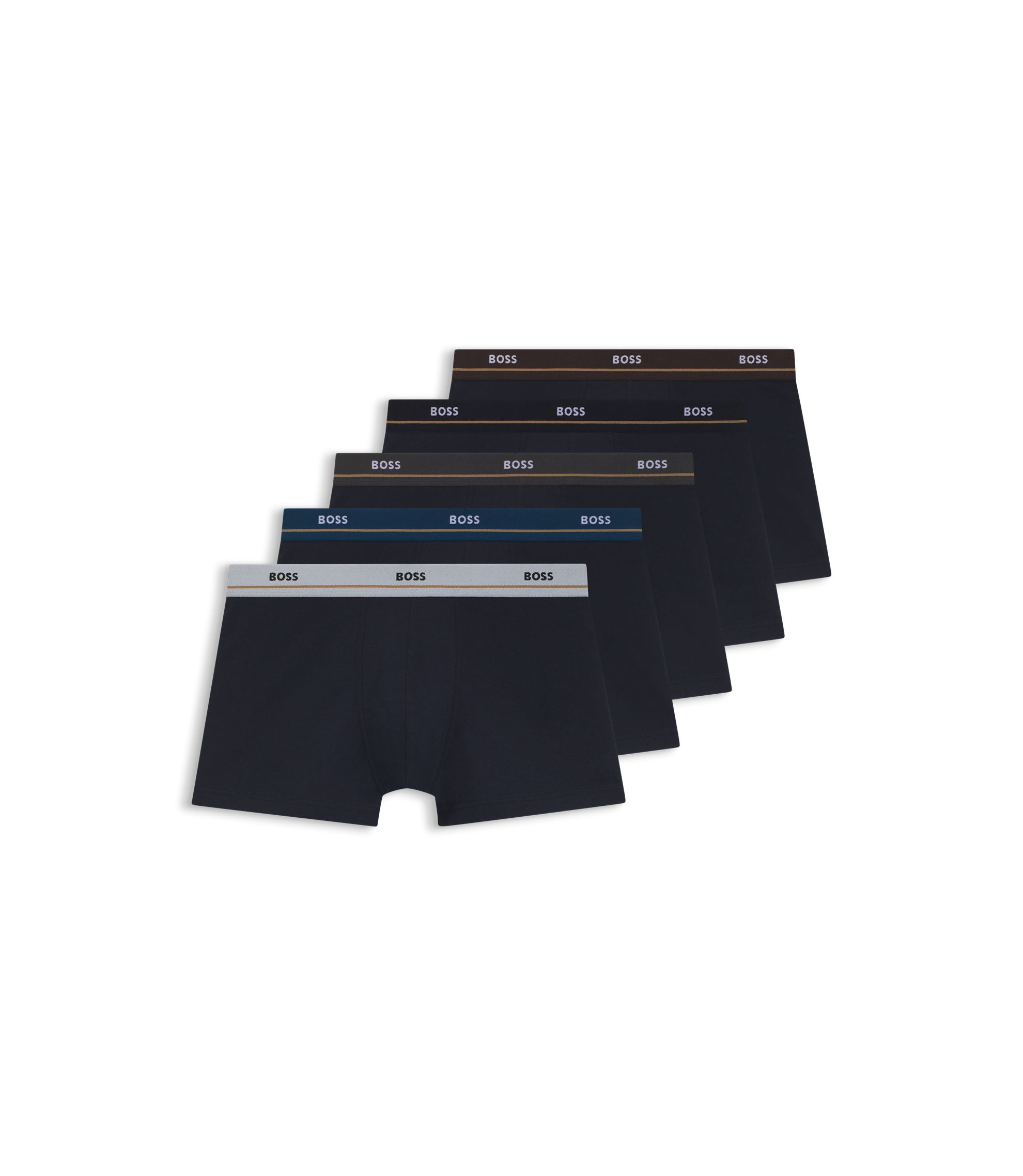 トランクス BOSS - Five-pack of stretch-cotton trunks with logo waistbands