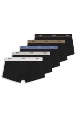 Five-pack of stretch-cotton trunks with logo waistbands, Patterned