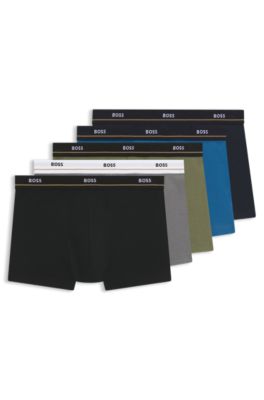 Five-pack of stretch-cotton trunks with logo waistbands, Patterned