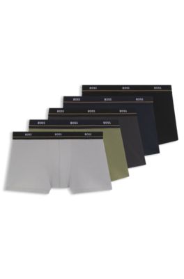 Five-pack of stretch-cotton trunks with logo waistbands, Patterned