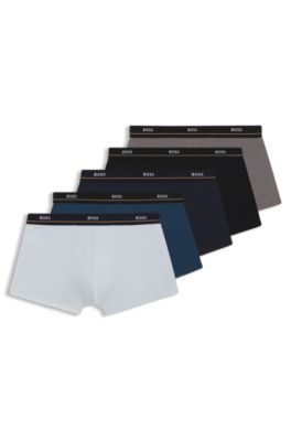 Five-pack of stretch-cotton trunks with logo waistbands, Patterned