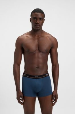Five-pack of stretch-cotton trunks with logo waistbands, Patterned